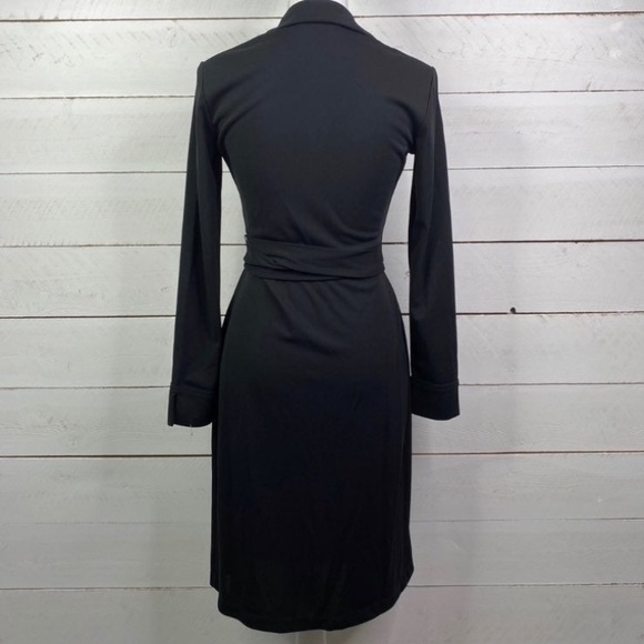 SOLD! Express Black Long Sleeve Collared V-Neck Tie Wrap Midi Dress 7/8 - Picture 5 of 16